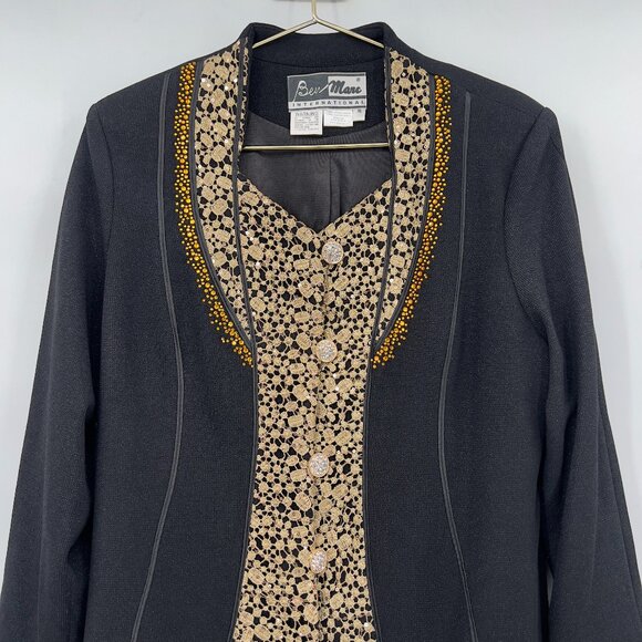 Vintage Beau Marc International Black & Gold Embellished Shimmering Blazer 16 - Picture 2 of 10